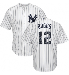 Men's Majestic New York Yankees #12 Wade Boggs Authentic White Team Logo Fashion MLB Jersey