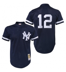 Men's Mitchell and Ness 1995 New York Yankees #12 Wade Boggs Authentic Blue Throwback MLB Jersey