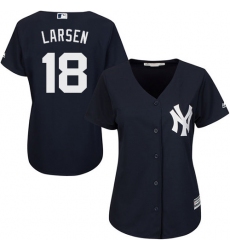 Women's Majestic New York Yankees #18 Don Larsen Authentic Navy Blue Alternate MLB Jersey
