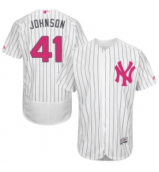 Men's Majestic New York Yankees #41 Randy Johnson Authentic White 2016 Mother's Day Fashion Flex Base MLB Jersey