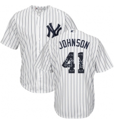 Men's Majestic New York Yankees #41 Randy Johnson Authentic White Team Logo Fashion MLB Jersey