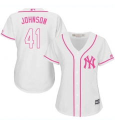 Women's Majestic New York Yankees #41 Randy Johnson Authentic White Fashion Cool Base MLB Jersey