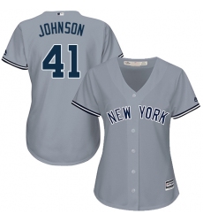 Women's Majestic New York Yankees #41 Randy Johnson Replica Grey Road MLB Jersey