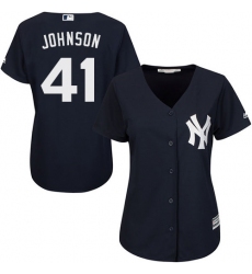 Women's Majestic New York Yankees #41 Randy Johnson Replica Navy Blue Alternate MLB Jersey