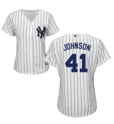 Women's Majestic New York Yankees #41 Randy Johnson Replica White Home MLB Jersey