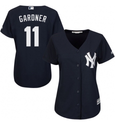 Women's Majestic New York Yankees #11 Brett Gardner Authentic Navy Blue Alternate MLB Jersey