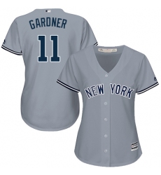 Women's Majestic New York Yankees #11 Brett Gardner Replica Grey Road MLB Jersey