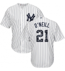 Men's Majestic New York Yankees #21 Paul O'Neill Authentic White Team Logo Fashion MLB Jersey