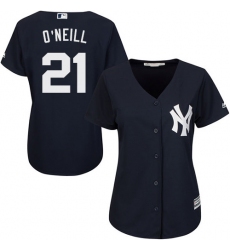 Women's Majestic New York Yankees #21 Paul O'Neill Authentic Navy Blue Alternate MLB Jersey