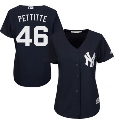 Women's Majestic New York Yankees #46 Andy Pettitte Replica Navy Blue Alternate MLB Jersey