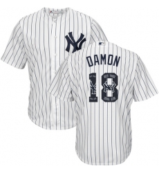 Men's Majestic New York Yankees #18 Johnny Damon Authentic White Team Logo Fashion MLB Jersey
