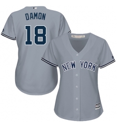 Women's Majestic New York Yankees #18 Johnny Damon Authentic Grey Road MLB Jersey