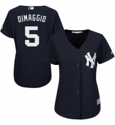 Women's Majestic New York Yankees #5 Joe DiMaggio Authentic Navy Blue Alternate MLB Jersey