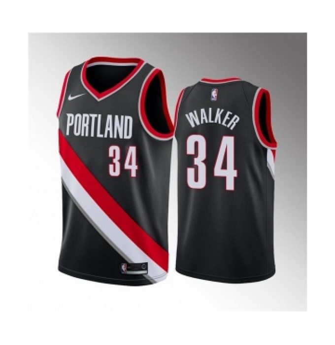 Men's Portland Trail Blazers #34 Jabari Walker Black Icon Edition Stitched Basketball Jersey