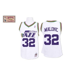 Men's Mitchell and Ness Utah Jazz #32 Karl Malone Authentic White Throwback NBA Jersey