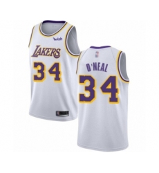 Men's Los Angeles Lakers #34 Shaquille O'Neal Authentic White Basketball Jerseys - Association Edition