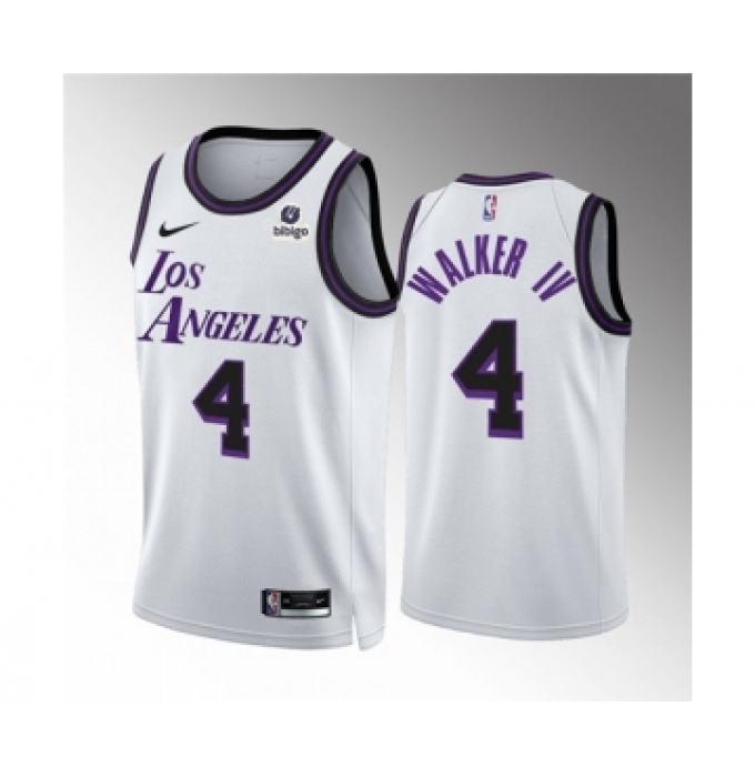Men's Los Angeles Lakers #4 Walker IV White City Edition Stitched Basketball Jersey