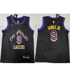 Men's Los Angeles Lakers #9 Bronny James Jr. Black 2024 Draft Stitched Basketball Jersey