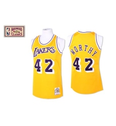Men's Mitchell and Ness Los Angeles Lakers #42 James Worthy Swingman Gold Throwback NBA Jersey