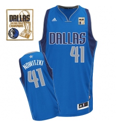 Men's Adidas Dallas Mavericks #41 Dirk Nowitzki Swingman Royal Blue Road Champions Patch NBA Jersey