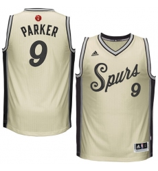 Youth Adidas San Antonio Spurs #9 Tony Parker Authentic Cream 2015-16 Christmas Day NBA Jersey