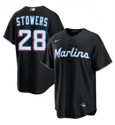 Men's Miami Marlins #28 Kyle Stowers Black Cool Base Stitched Baseball Jersey