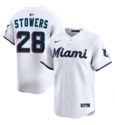 Men's Miami Marlins #28 Kyle Stowers White 2024 Home Limited Stitched Baseball Jersey