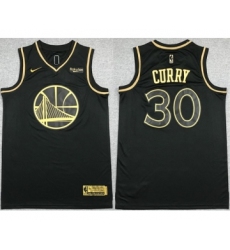 Men's Golden State Warriors #30 Stephen Curry Black Gold Stitched Jersey
