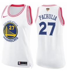 Women's Nike Golden State Warriors #27 Zaza Pachulia Swingman White/Pink Fashion 2018 NBA Finals Bound NBA Jersey