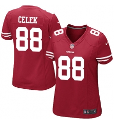 Women's Nike San Francisco 49ers #88 Garrett Celek Game Red Team Color NFL Jersey