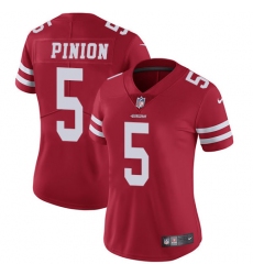 Women's Nike San Francisco 49ers #5 Bradley Pinion Elite Red Team Color NFL Jersey