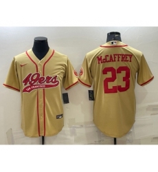 Men's San Francisco 49ers #23 Christian McCaffrey Gold With Patch Cool Base Stitched Baseball Jersey