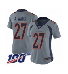Women's Denver Broncos #27 Steve Atwater Limited Silver Inverted Legend 100th Season Football Jersey