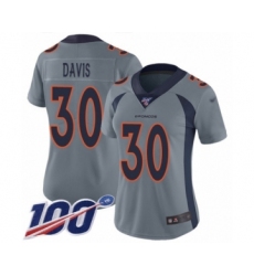 Women's Denver Broncos #30 Terrell Davis Limited Silver Inverted Legend 100th Season Football Jersey