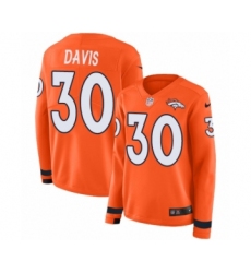 Women's Nike Denver Broncos #30 Terrell Davis Limited Orange Therma Long Sleeve NFL Jersey