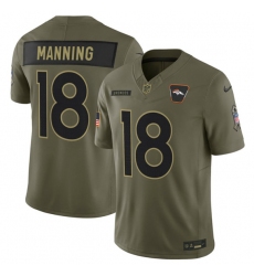 Men's Denver Broncos #18 Peyton Manning Olive 2025 Salute to Service Limited Football Stitched Jersey