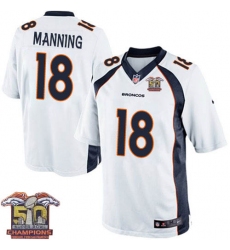 Youth Nike Denver Broncos #18 Peyton Manning Elite White Super Bowl 50 Champions NFL Jersey