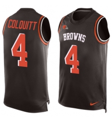 Men's Nike Cleveland Browns #4 Britton Colquitt Limited Brown Player Name & Number Tank Top NFL Jersey