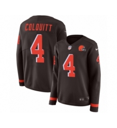 Women's Nike Cleveland Browns #4 Britton Colquitt Limited Brown Therma Long Sleeve NFL Jersey