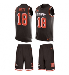 Men's Nike Cleveland Browns #18 Kenny Britt Limited Brown Tank Top Suit NFL Jersey