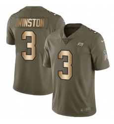 Youth Nike Tampa Bay Buccaneers #3 Jameis Winston Limited Olive/Gold 2017 Salute to Service NFL Jersey