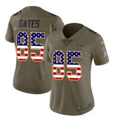 Women's Nike Los Angeles Chargers #85 Antonio Gates Limited Olive/USA Flag 2017 Salute to Service NFL Jersey