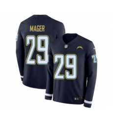 Men's Nike Los Angeles Chargers #29 Craig Mager Limited Navy Blue Therma Long Sleeve NFL Jersey