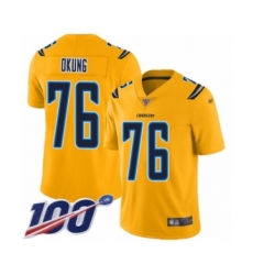 Men's Los Angeles Chargers #76 Russell Okung Limited Gold Inverted Legend 100th Season Football Jersey
