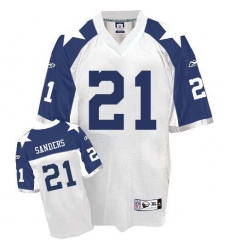 Reebok Dallas Cowboys #21 Deion Sanders White Thanksgiving Replica Throwback NFL Jersey
