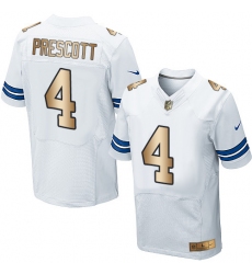 Men's Nike Dallas Cowboys #4 Dak Prescott Elite White/Gold NFL Jersey