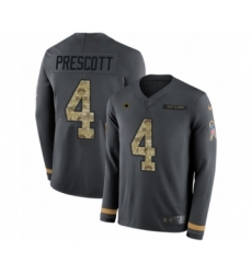Men's Nike Dallas Cowboys #4 Dak Prescott Limited Black Salute to Service Therma Long Sleeve NFL Jersey