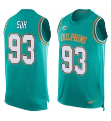 Men's Nike Miami Dolphins #93 Ndamukong Suh Limited Aqua Green Player Name & Number Tank Top NFL Jersey