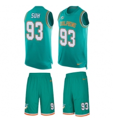 Men's Nike Miami Dolphins #93 Ndamukong Suh Limited Aqua Green Tank Top Suit NFL Jersey