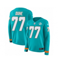 Women's Nike Miami Dolphins #77 Adam Joseph Duhe Limited Aqua Therma Long Sleeve NFL Jersey